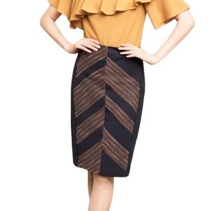 Eva Franco Anthropologie Western Pencil Skirt Rainbow Multicolored Navy — Size M